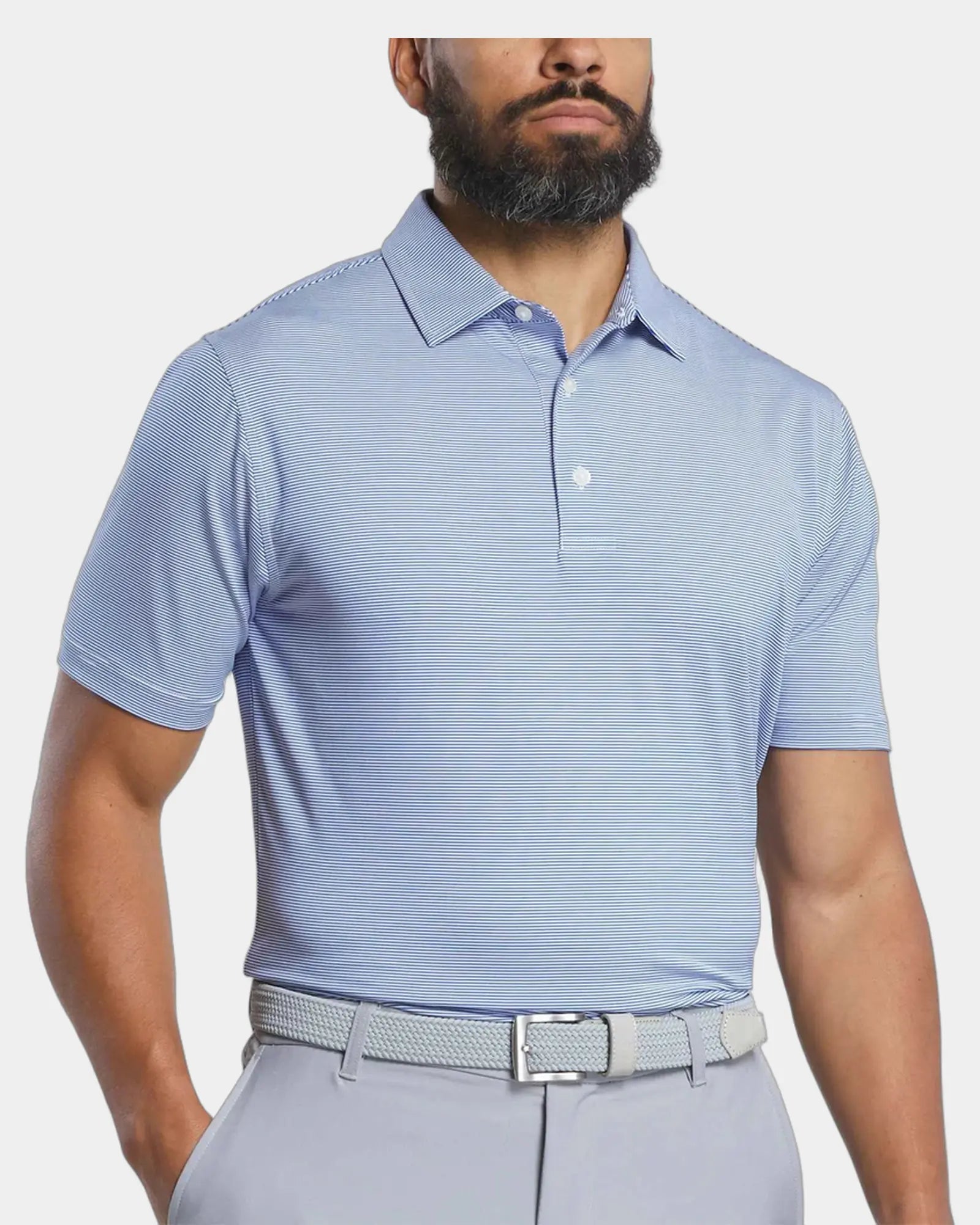 Custom moisture-wicking MicroFeeder stripe polo - New Royal/White (561)