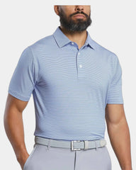 Custom moisture-wicking MicroFeeder stripe polo - New Royal/White (561)