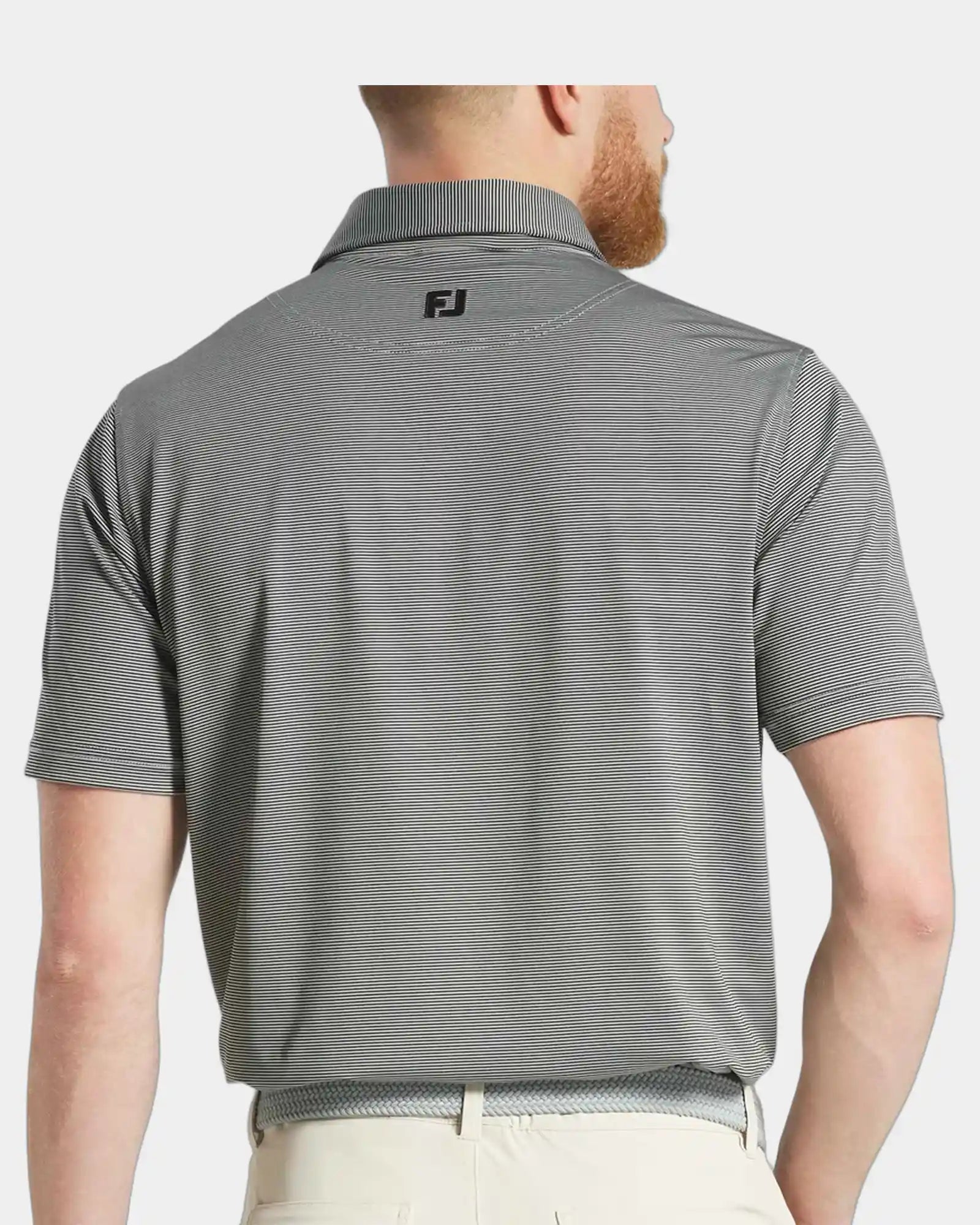 Custom moisture-wicking MicroFeeder stripe polo - Black/Steel Grey (995)
