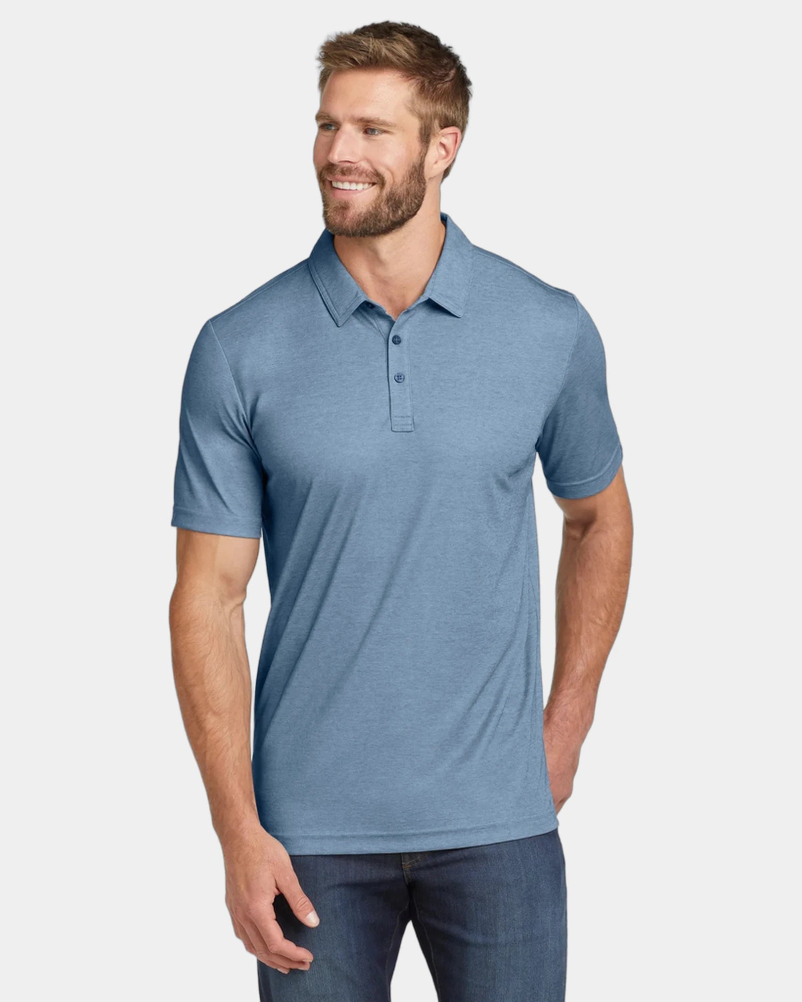 Custom moisture-wicking heather polo for teams - Classic Blue Heather