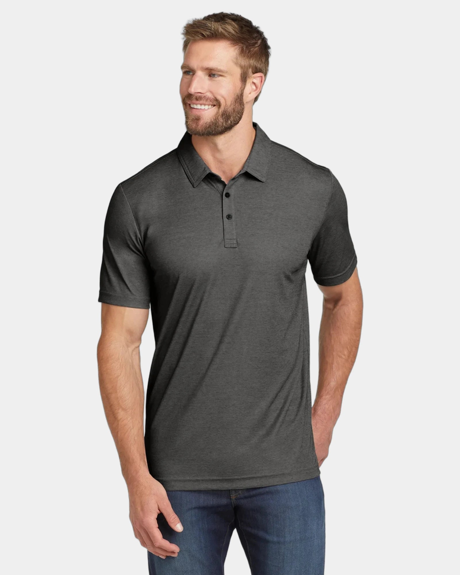 Custom moisture-wicking heather polo for teams - Black Heather
