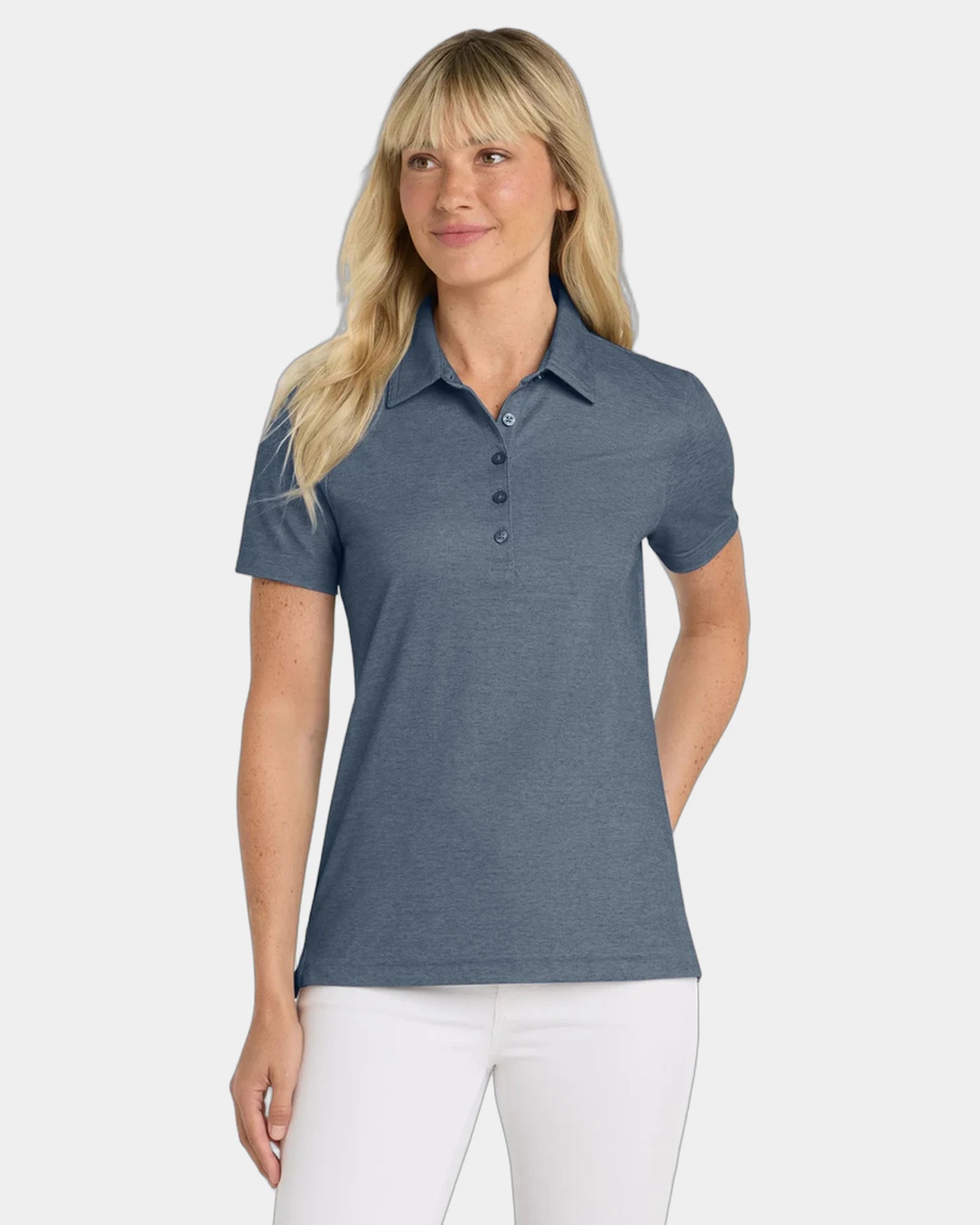 Custom moisture-wicking women's heather polo shirt - Blue Nights Heather