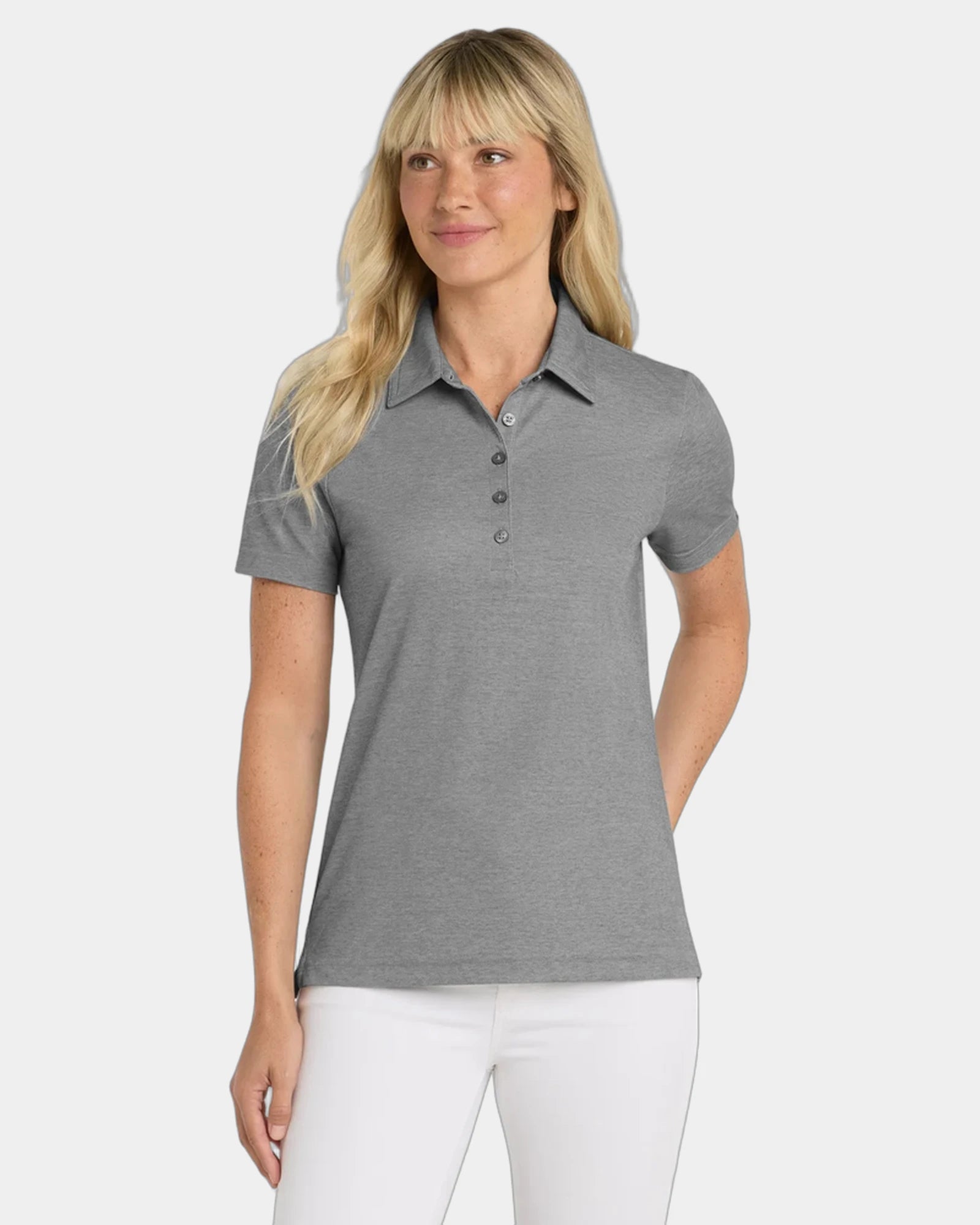 Custom moisture-wicking women's heather polo shirt - Quiet Shade Grey Heather