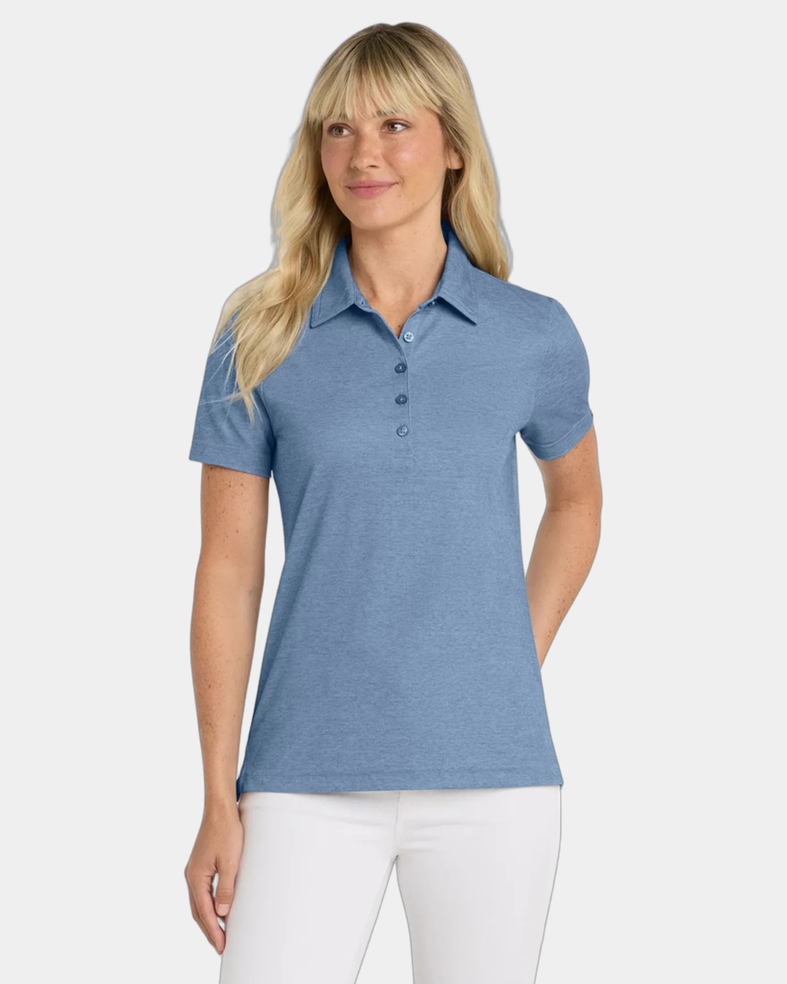 Custom moisture-wicking women's heather polo shirt - Classic Blue Heather