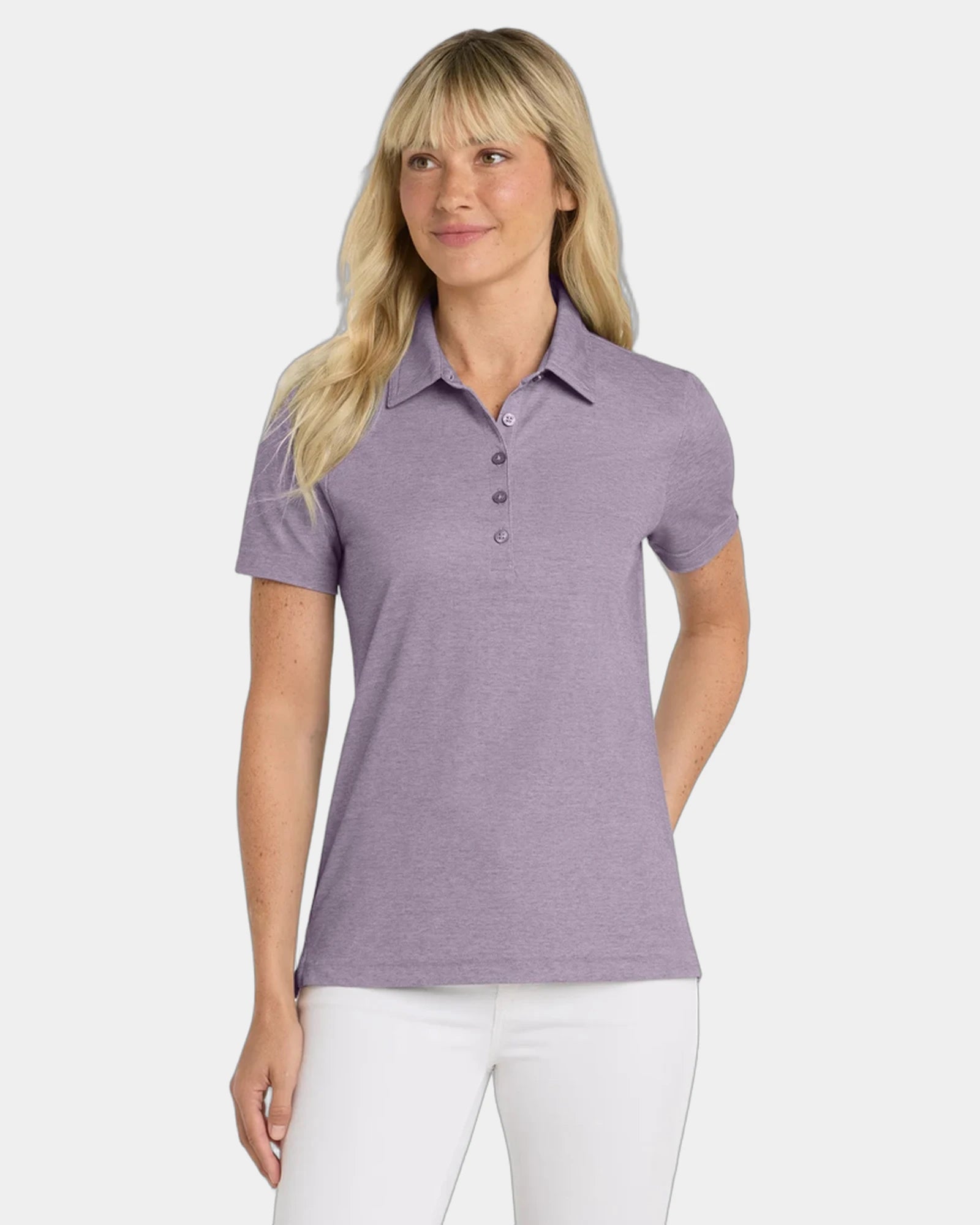 Custom moisture-wicking women's heather polo shirt - Purple Sage Heather