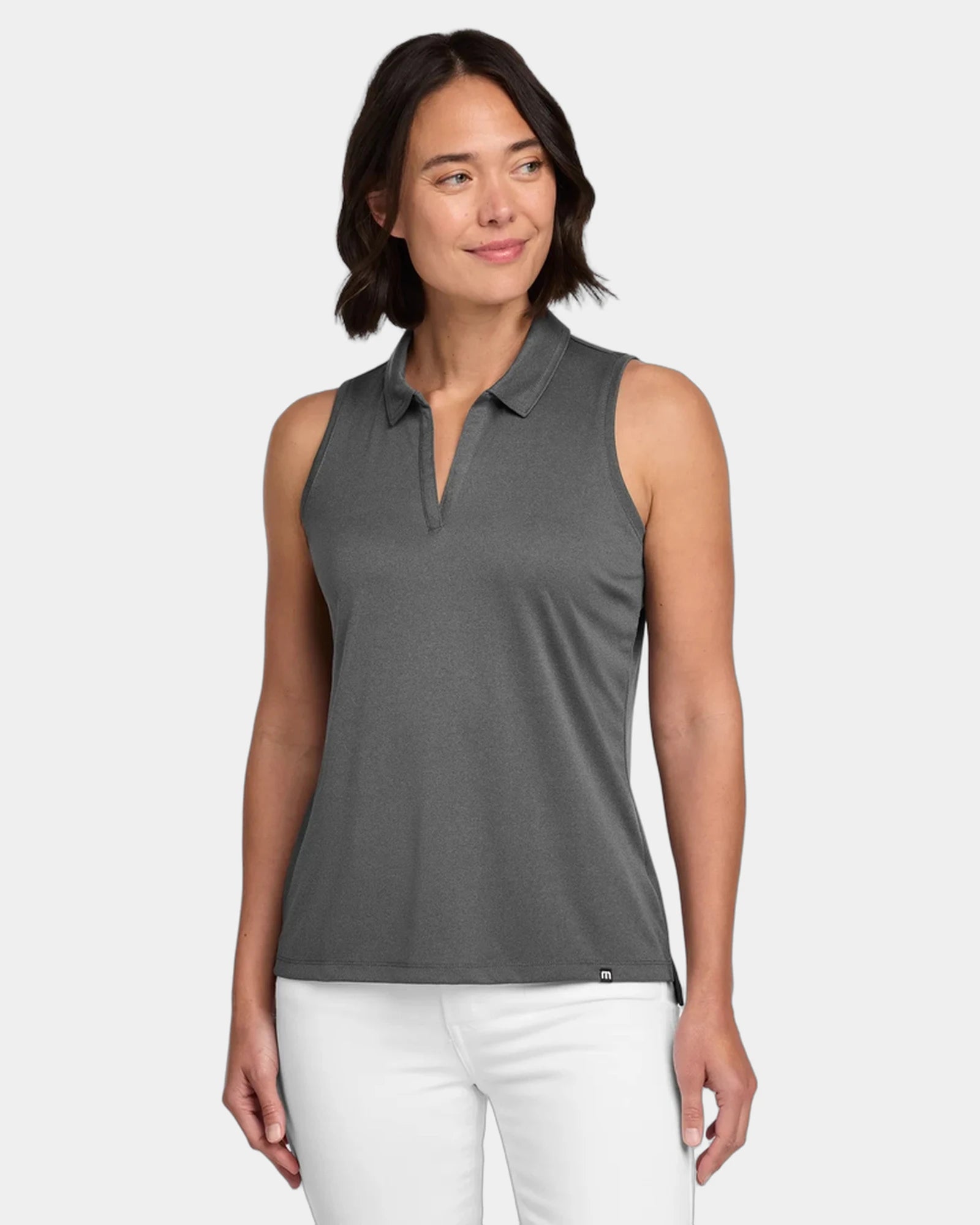 Custom women's performance sleeveless polo shirt - Quiet Shade Grey/ Black