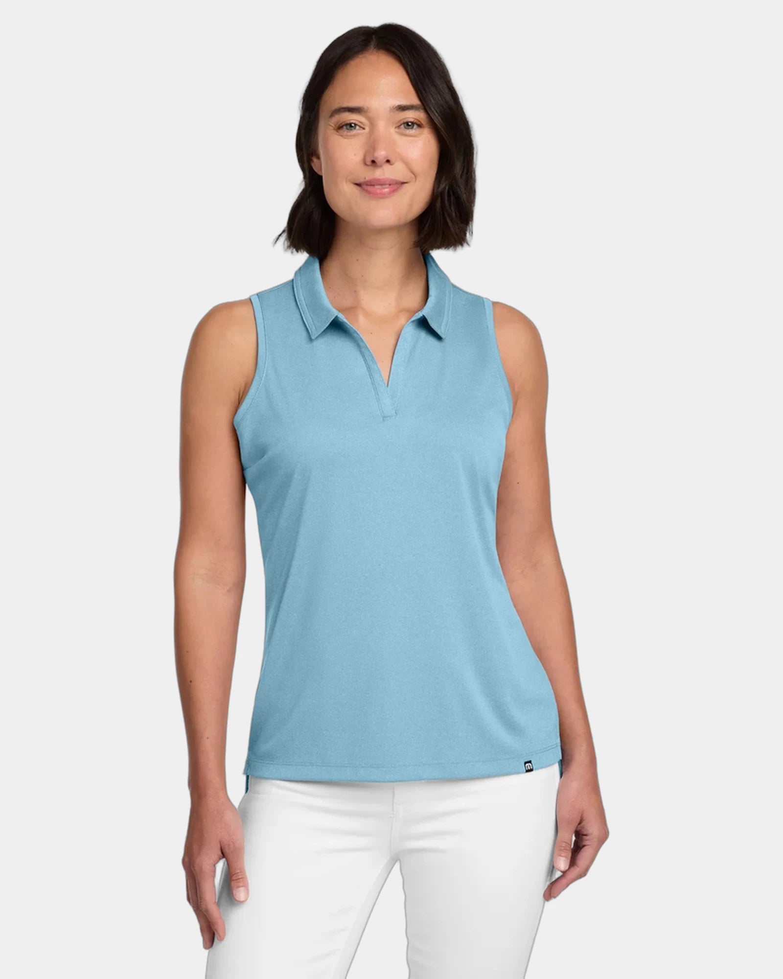 Custom women's performance sleeveless polo shirt - Brilliant Blue Heather
