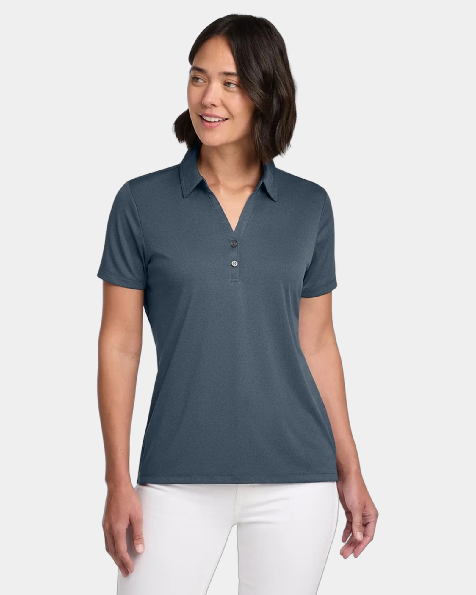 Custom women's performance polo quick-drying 4-way stretch - Vintage Indigo/ Black