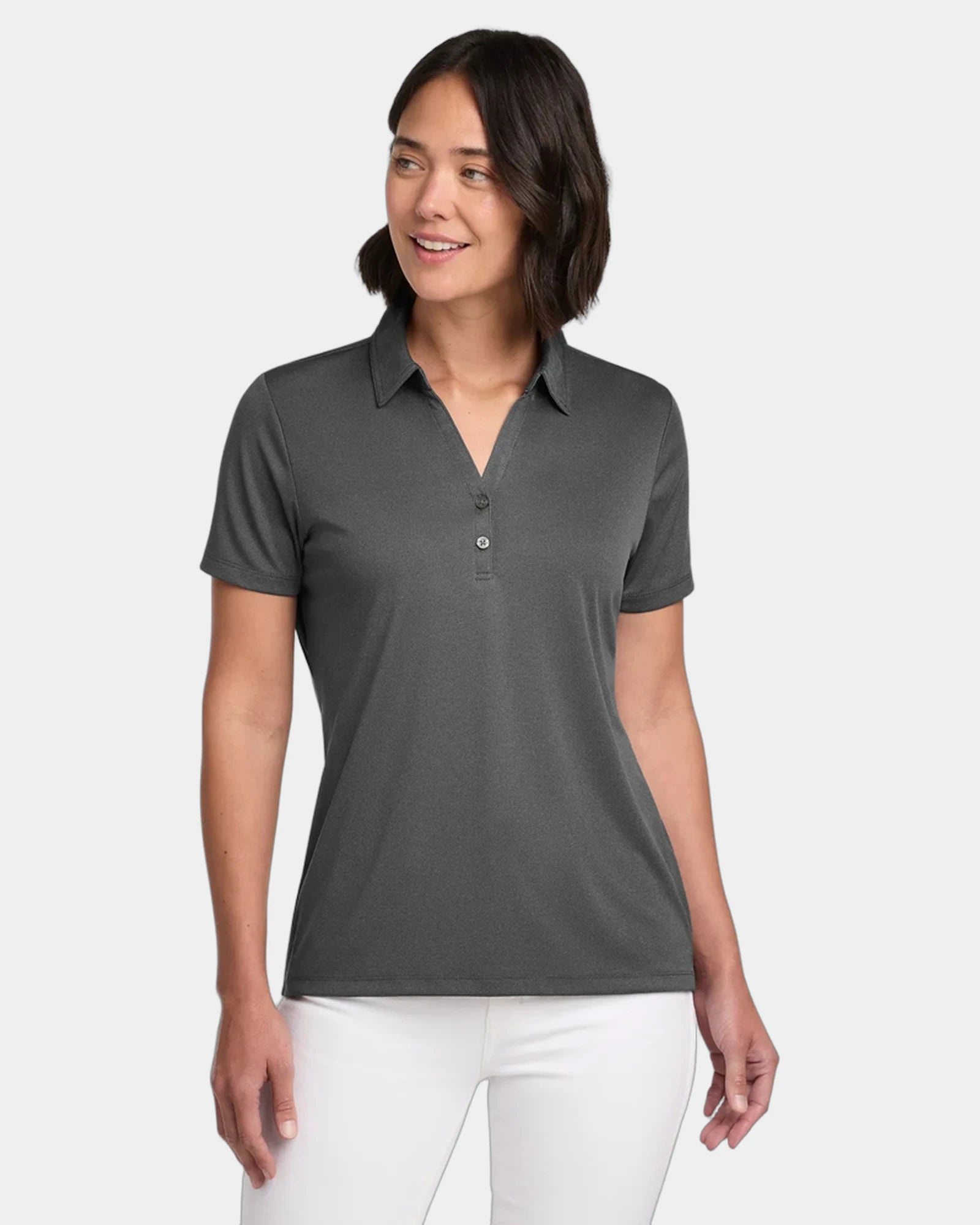 Custom women's performance polo quick-drying 4-way stretch - Quiet Shade Grey/ Black