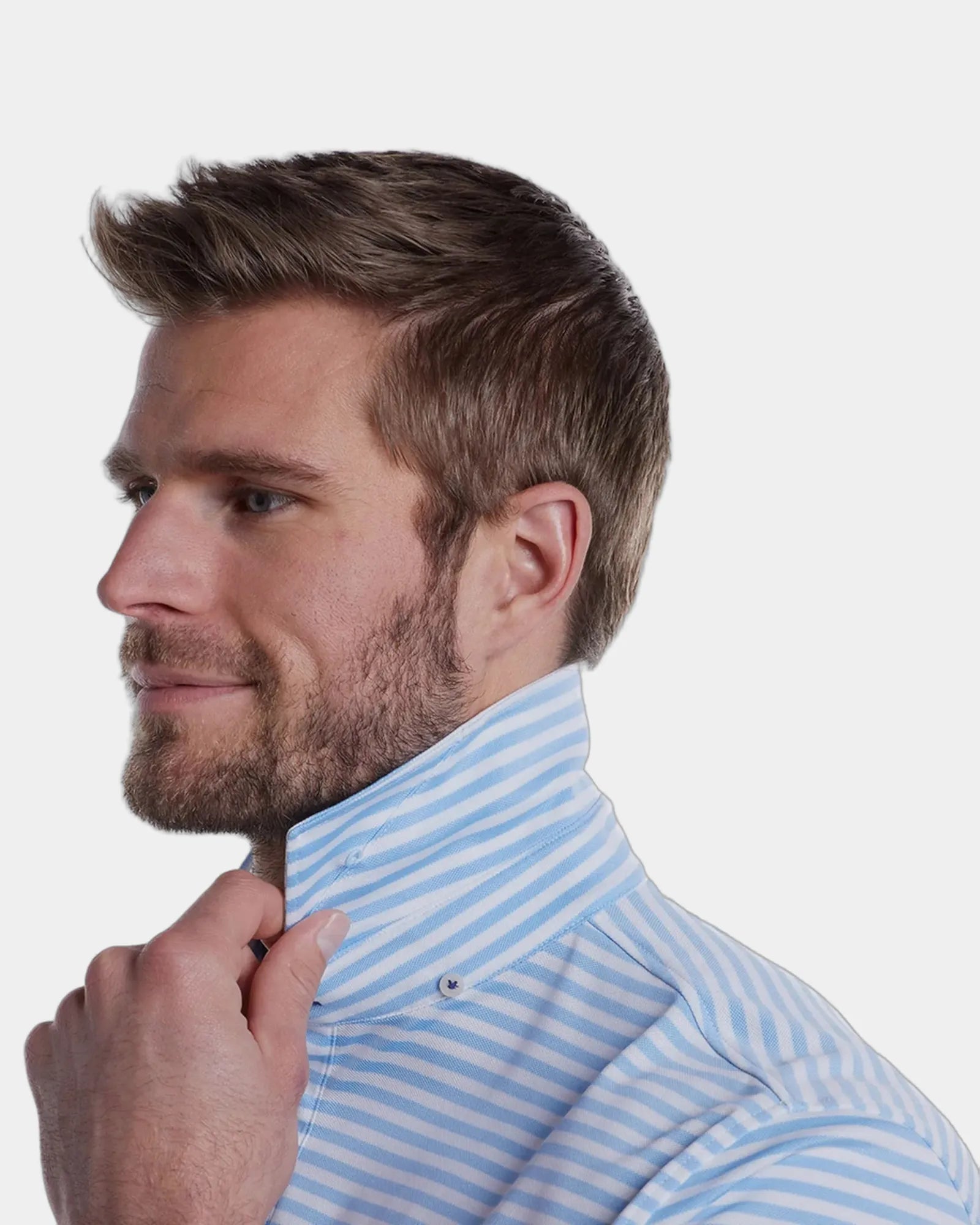 Custom striped polo shirt for men, breathable comfort - Bluebell (420)