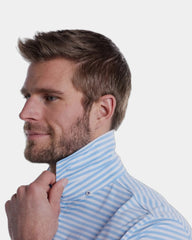 Custom striped polo shirt for men, breathable comfort - Bluebell (420)