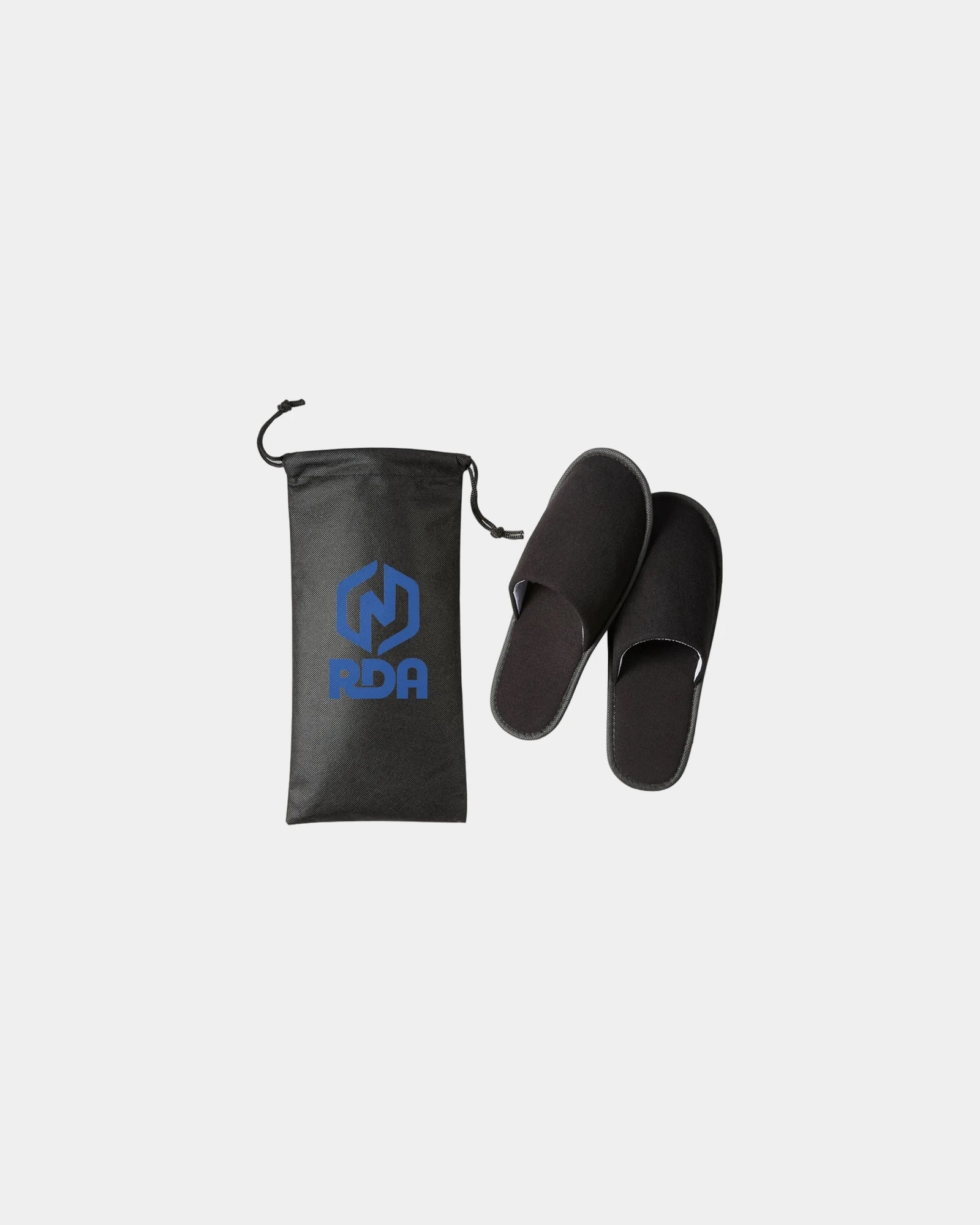 Custom travel slippers in polyester drawstring pouch - Black
