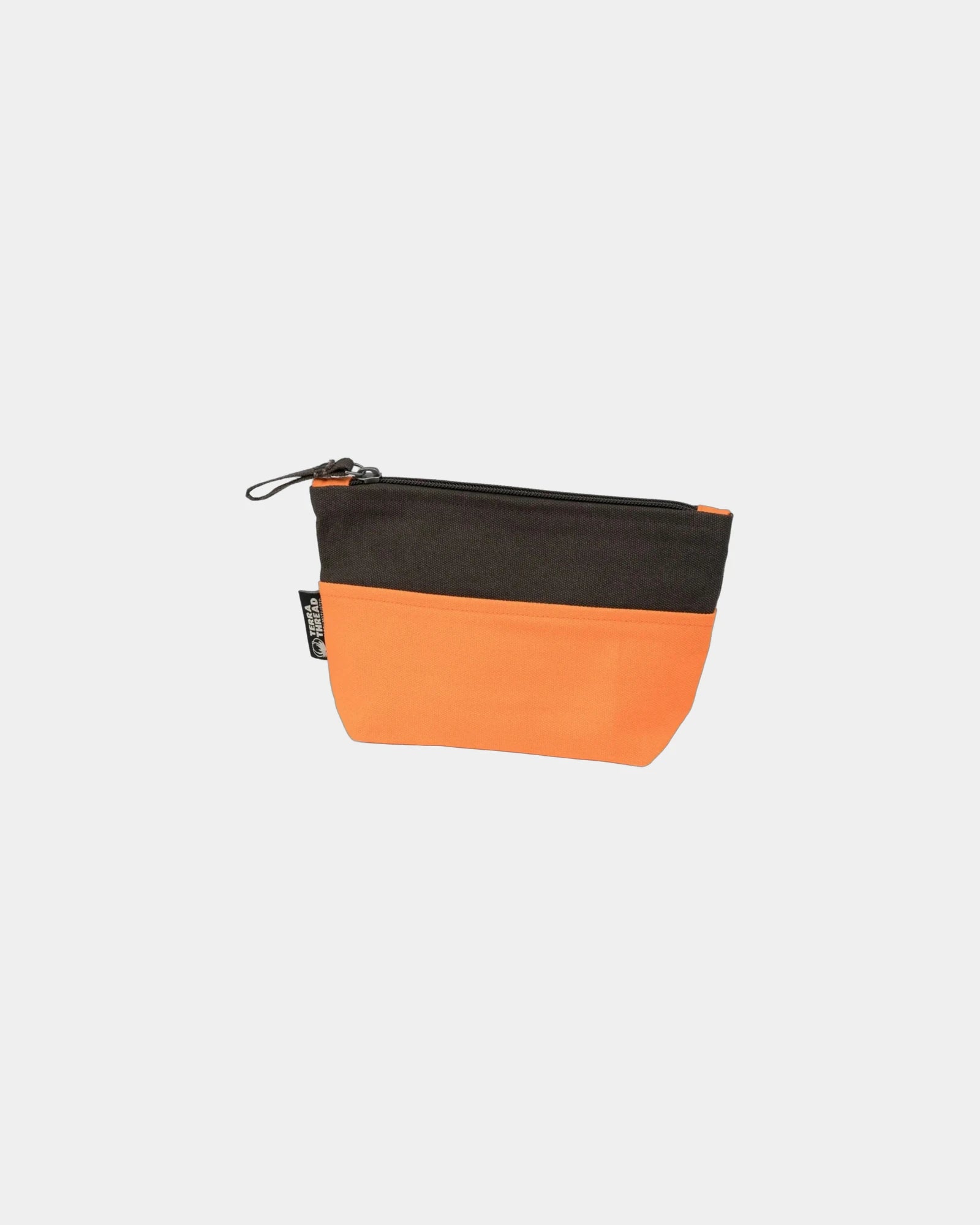 Custom organic cotton canvas cosmetic bag 2L pouch - Tangerine & Espresso Brown