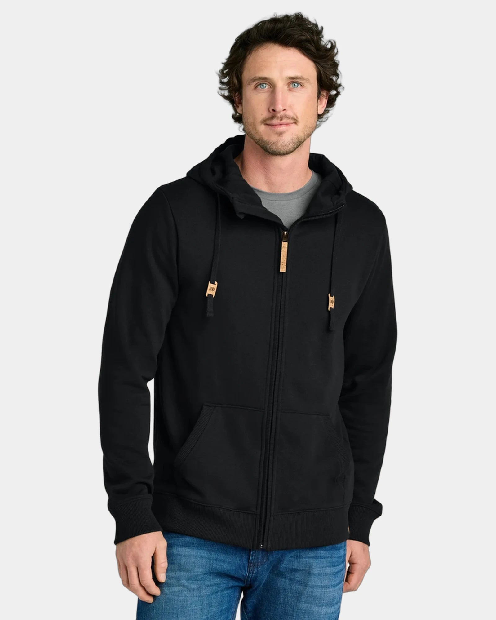 Custom organic cotton Tentree full-zip fleece hoodie - Meteorite Black