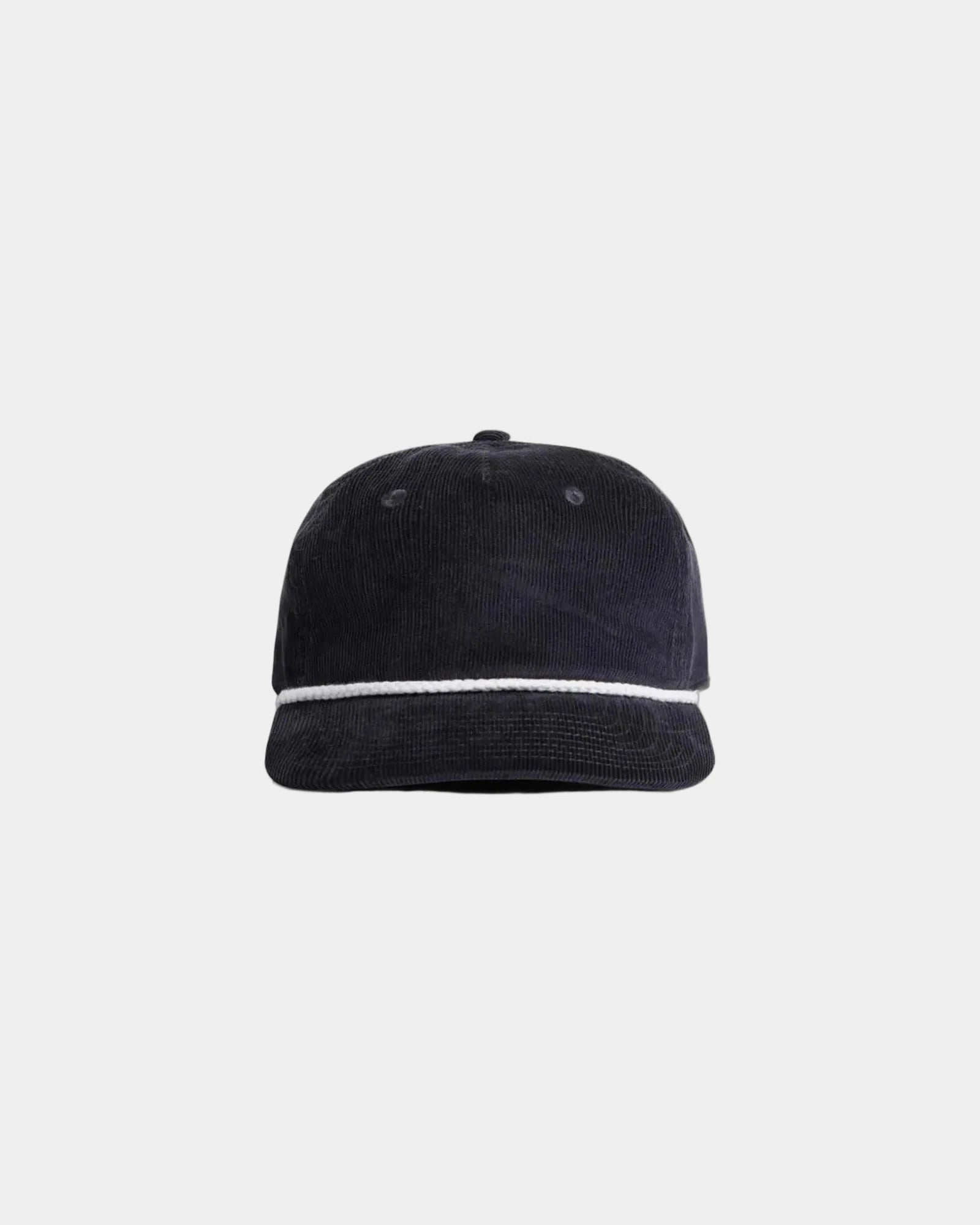 Custom cotton cord five-panel rope cap with UPF 50+ - Ink Blue/White