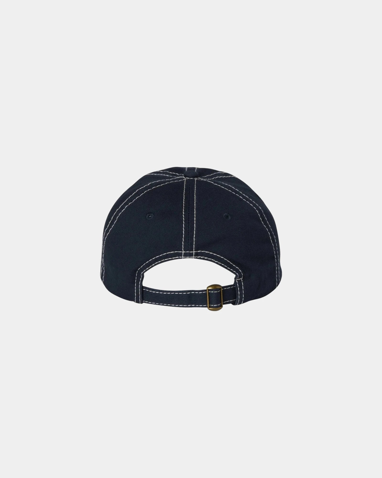 Custom cotton twill six-panel dad hat with buckle - Navy/ Stone Stitch