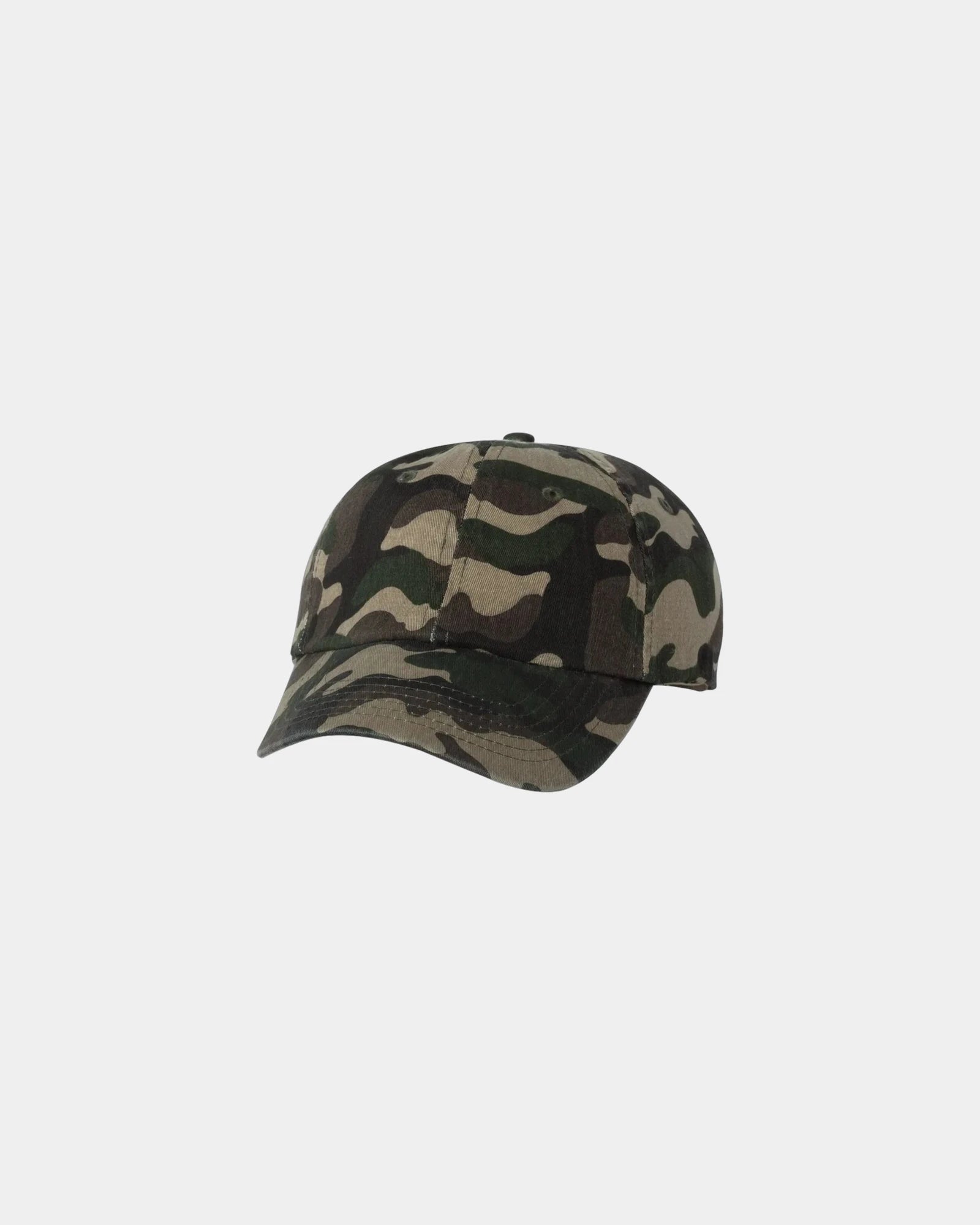 Custom cotton twill six-panel dad hat with buckle - Green Camo