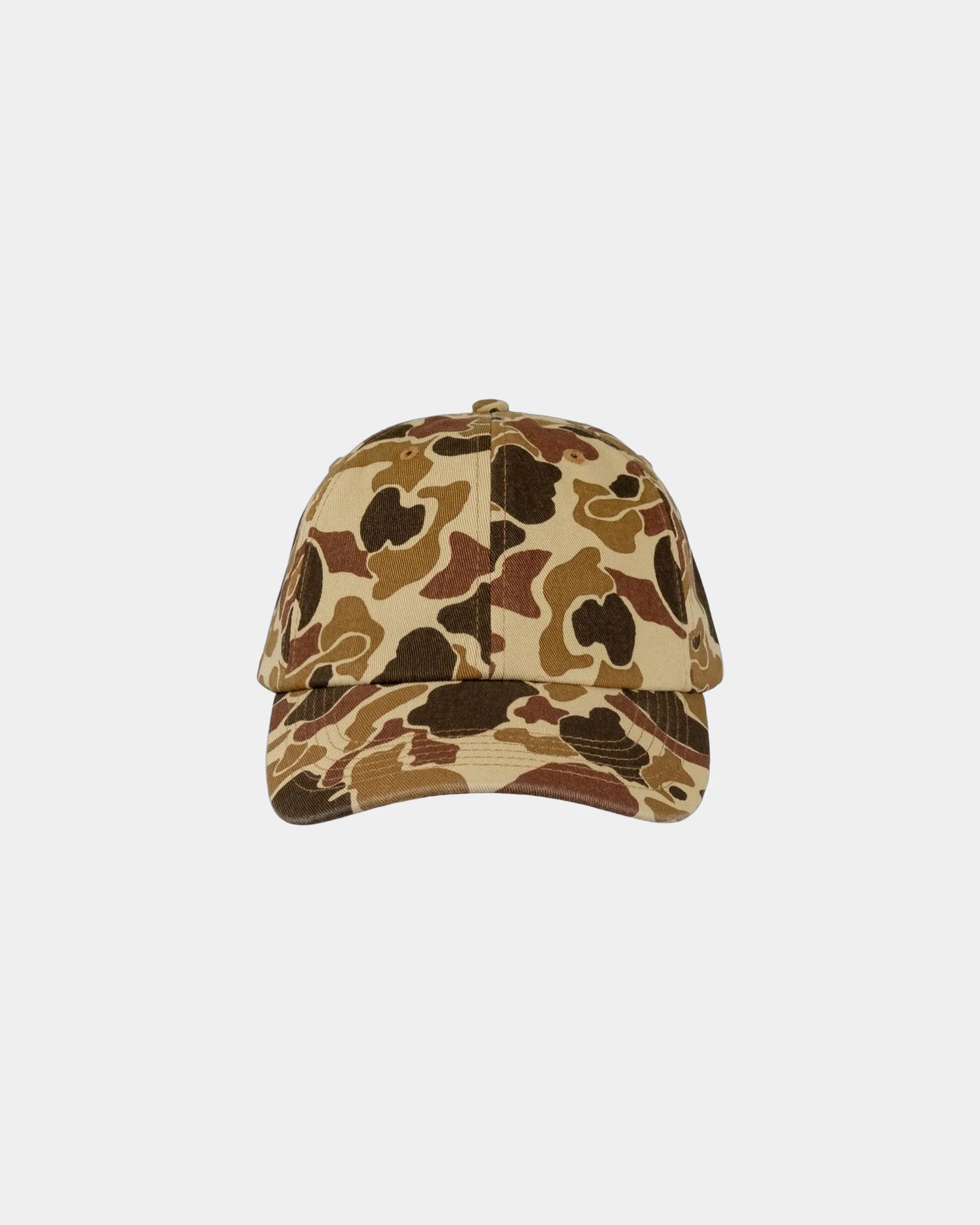 Custom cotton twill six-panel dad hat with buckle - Brown Duck Camo