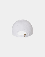 Custom cotton twill six-panel dad hat with buckle - White