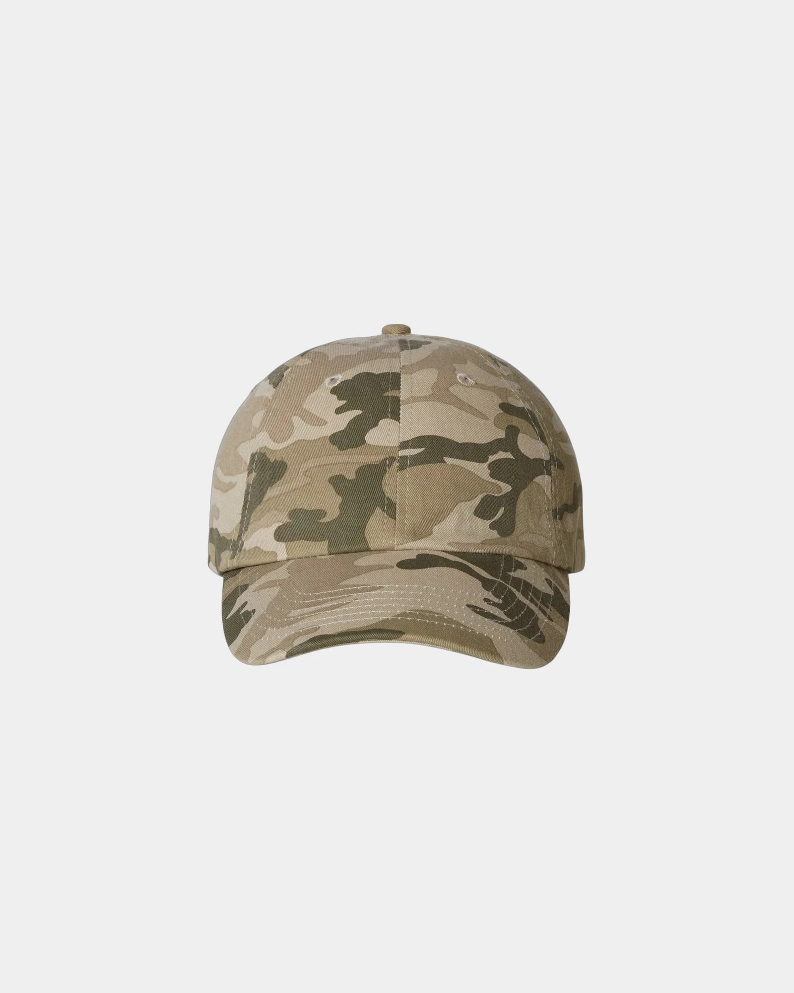 Custom cotton twill six-panel dad hat with buckle - Tan Camo