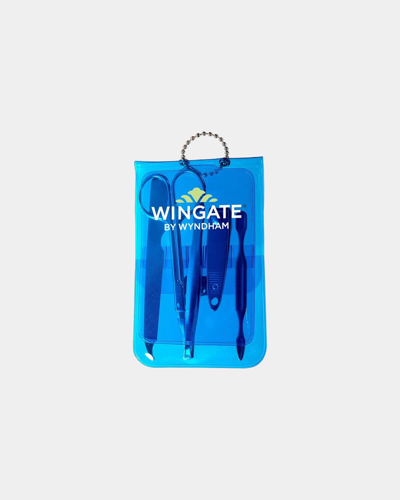 Custom PVC five-piece manicure pouch with bead chain - Translucent Blue