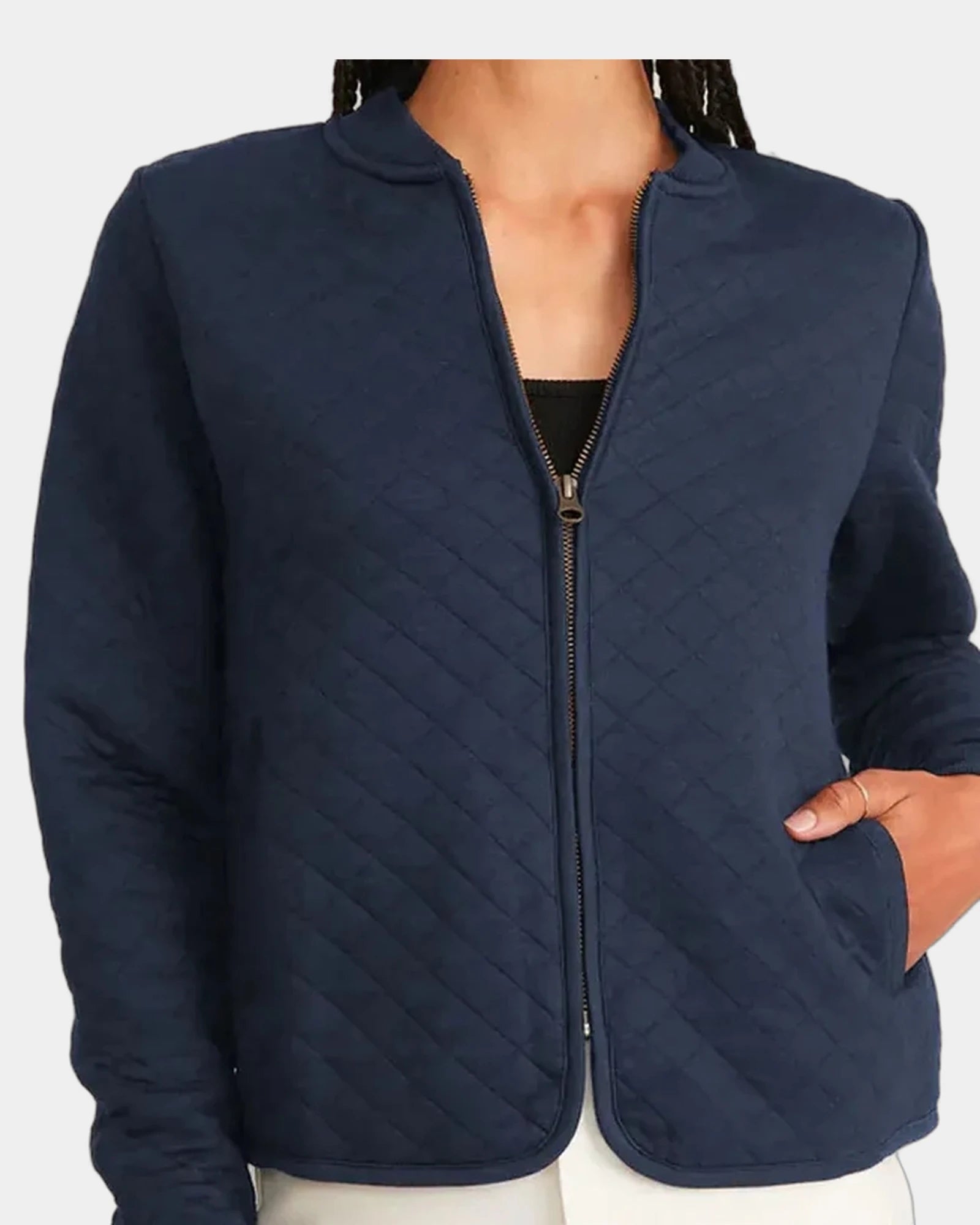 Custom quilted bomber jacket for women's teams - Navy