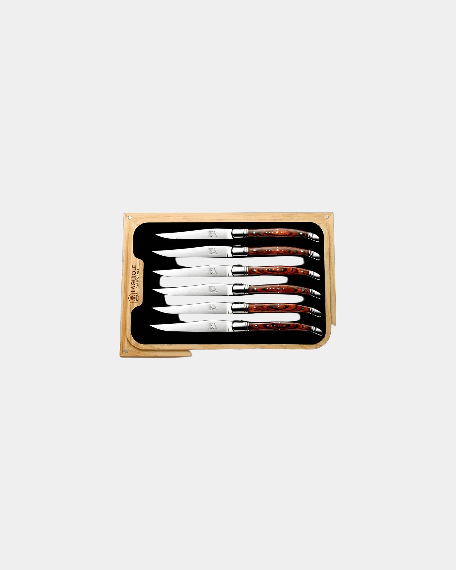 Custom stainless steel Laguiole steak knife set of 6 - Rosewood