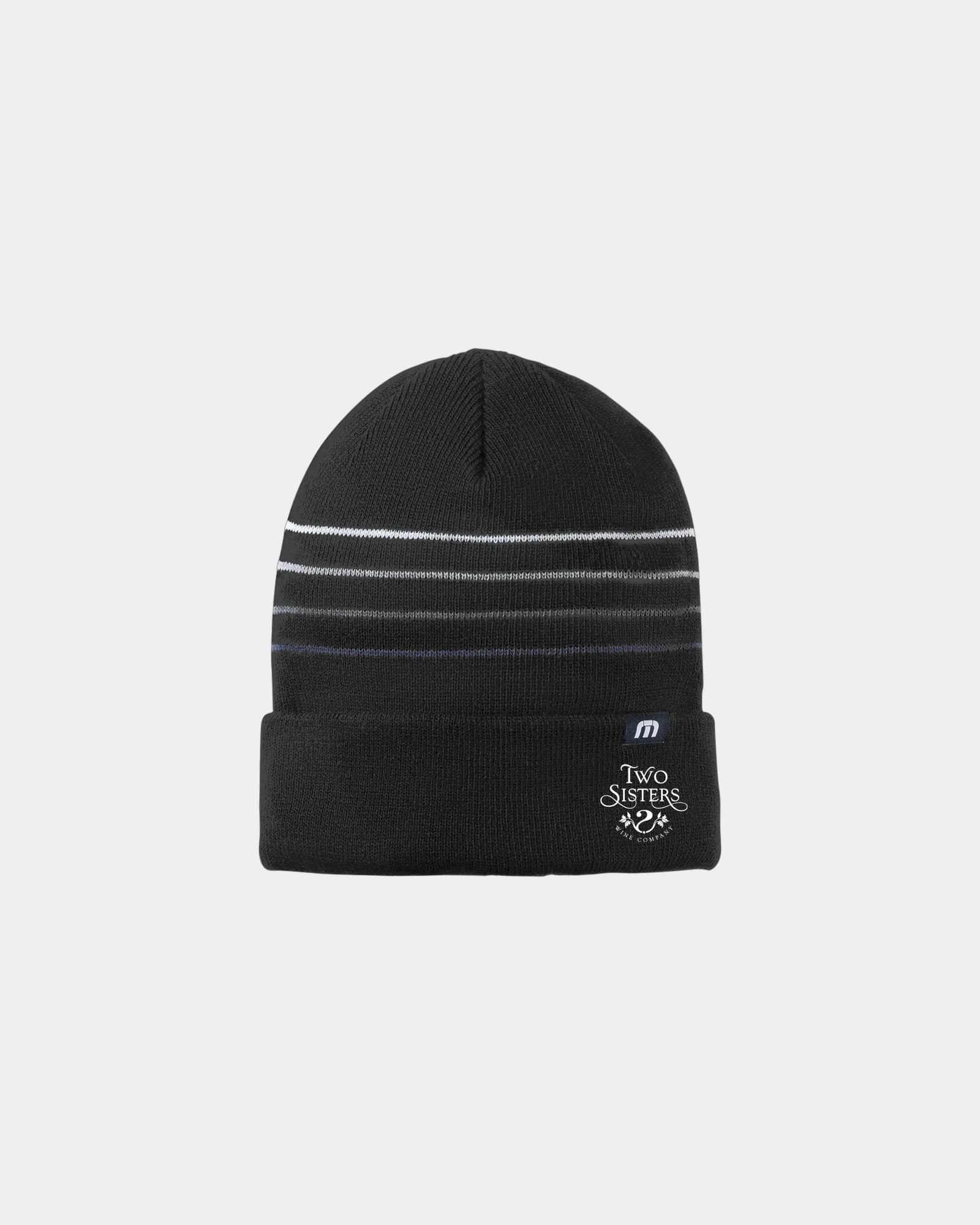 Custom striped cuffed beanie with embroidered logo - Black