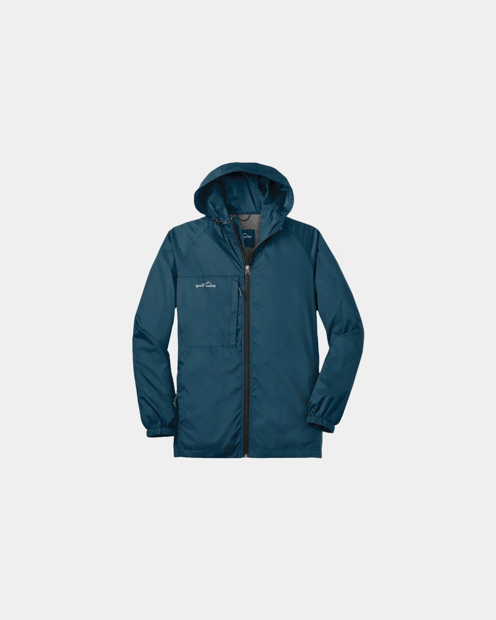 Branded packable nylon wind jacket with hood - Adriatic Blue