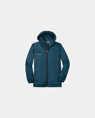 Branded packable nylon wind jacket with hood - Adriatic Blue