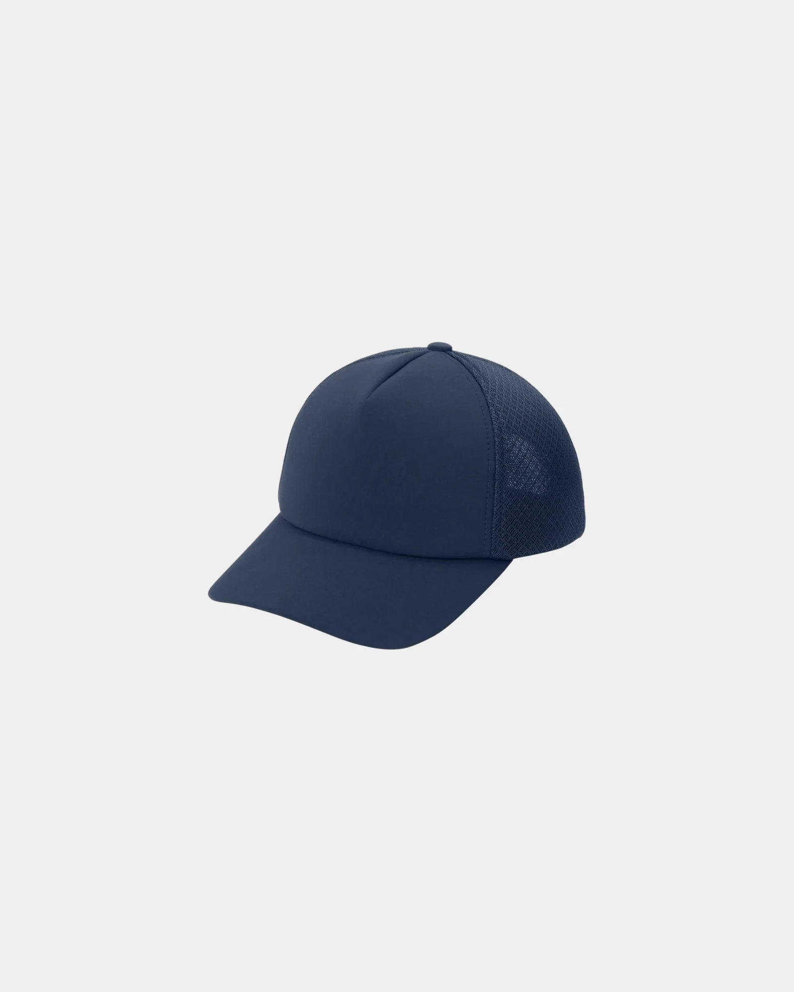 Custom mid-profile foam trucker hat with snapback closure - River Blue Navy