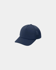 Custom mid-profile foam trucker hat with snapback closure - River Blue Navy