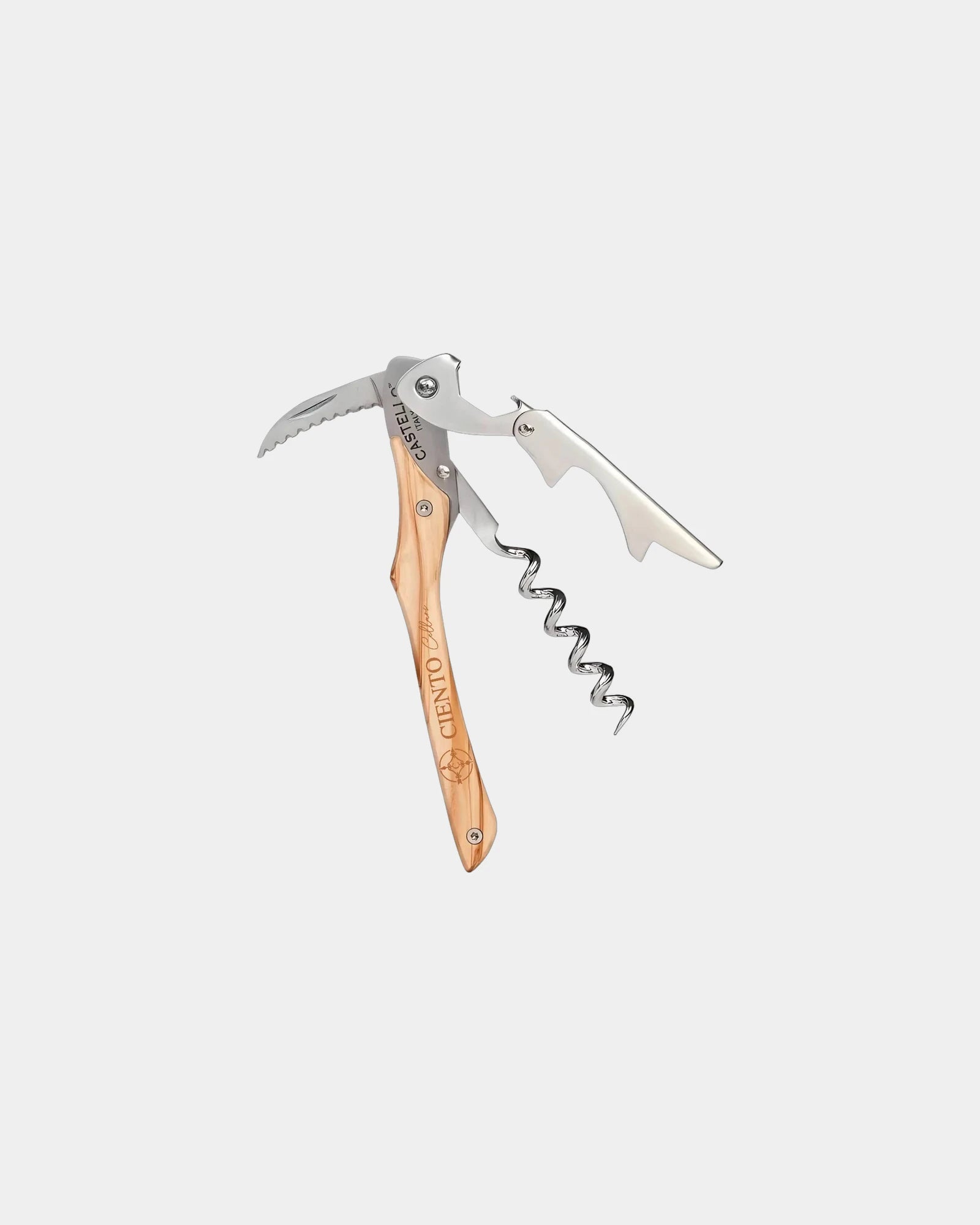 Custom Castello stainless steel waiter's corkscrew - Italian Olive Wood