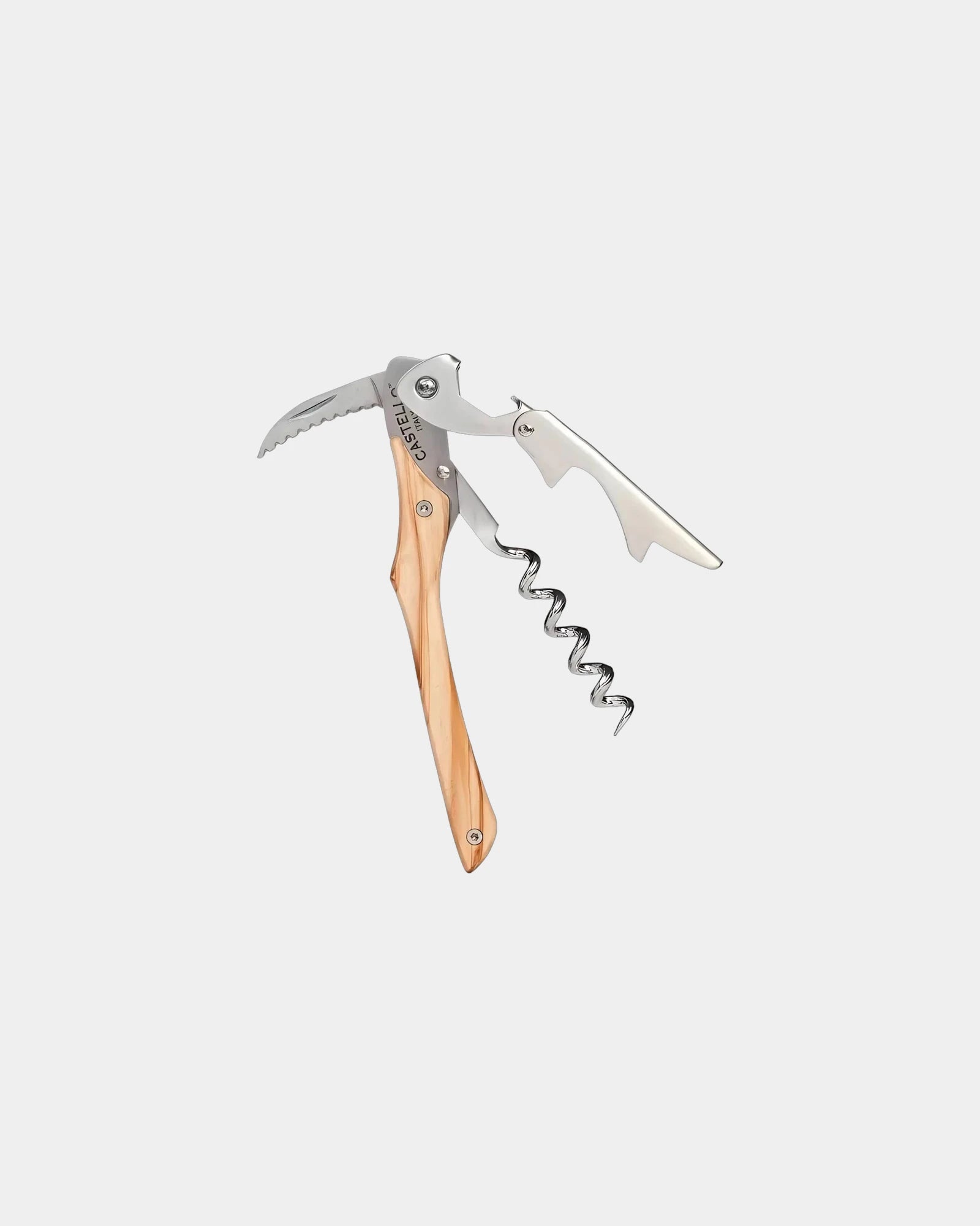 Custom stainless steel waiter's corkscrew with gift box - Italian Olive Wood