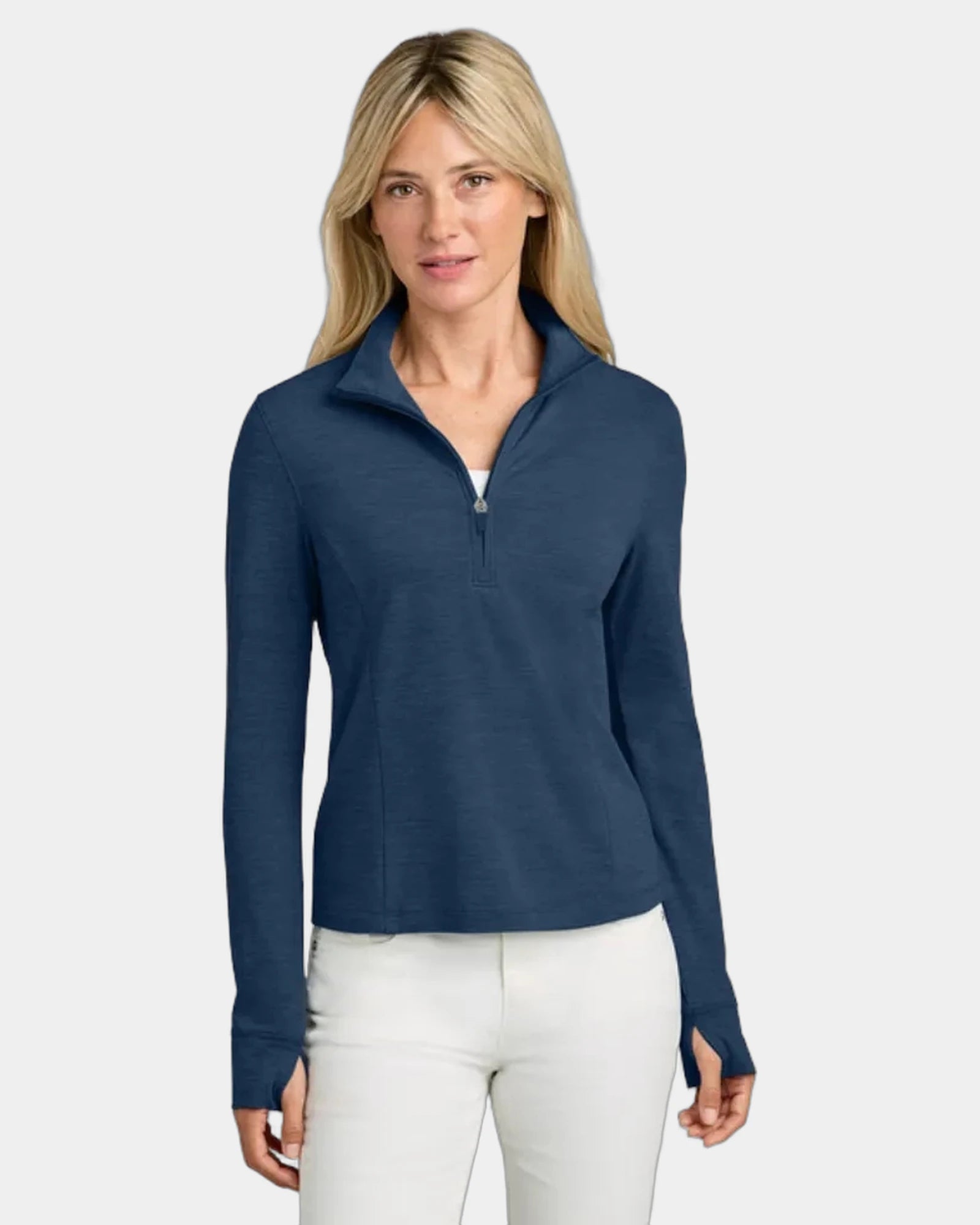 Custom moisture-wicking women's 1/2-zip pullover - Navy Heather
