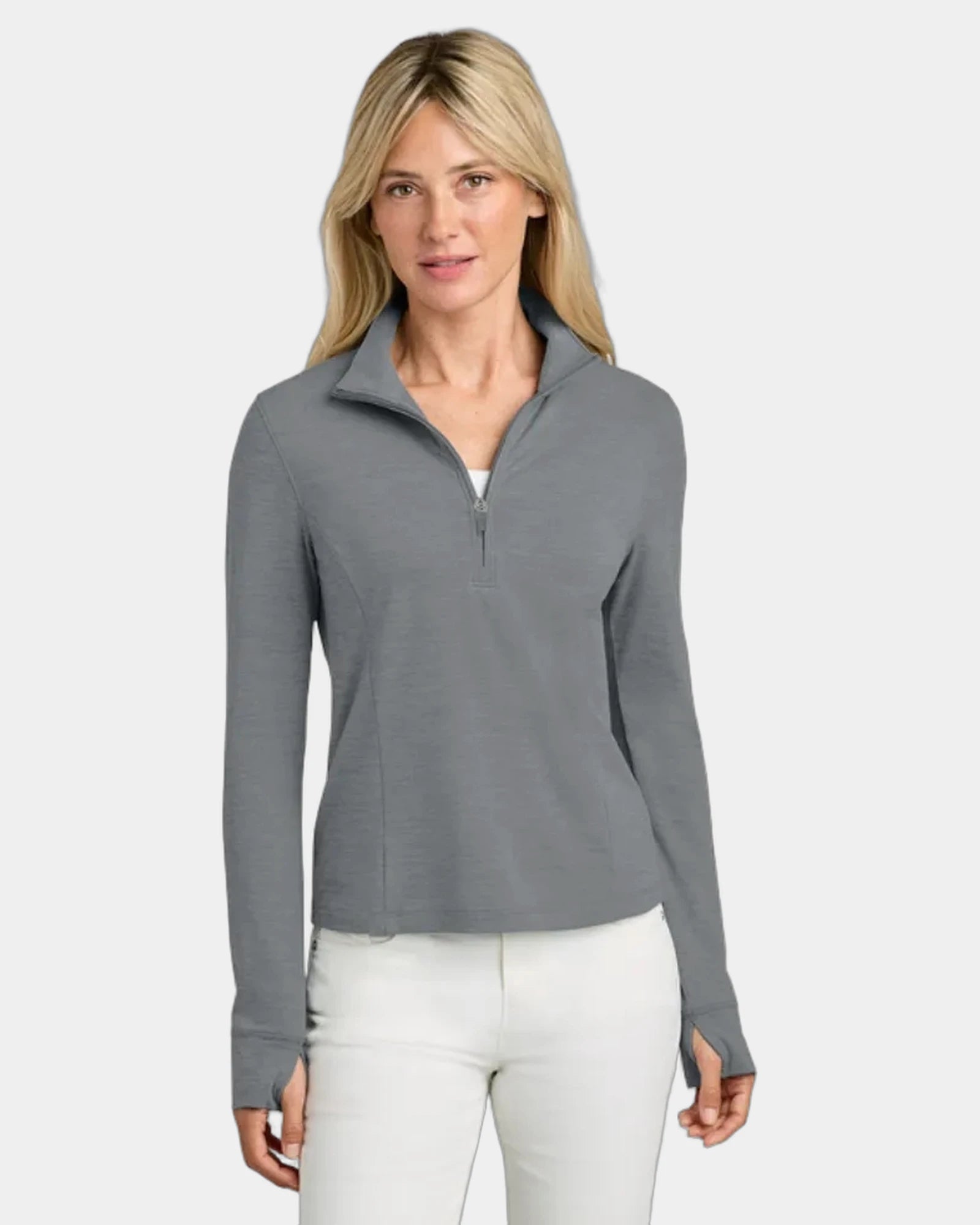 Custom moisture-wicking women's 1/2-zip pullover - Quiet Shade Gray Heather