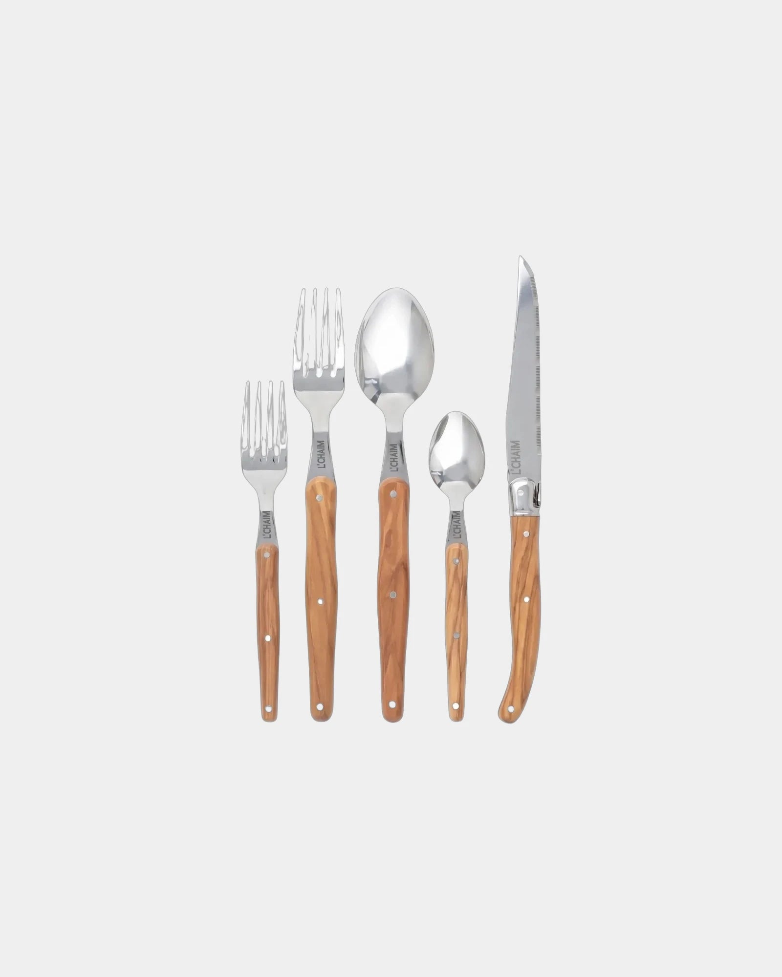 Personalized olivewood Laguiole 20-piece flatware set - Olivewood