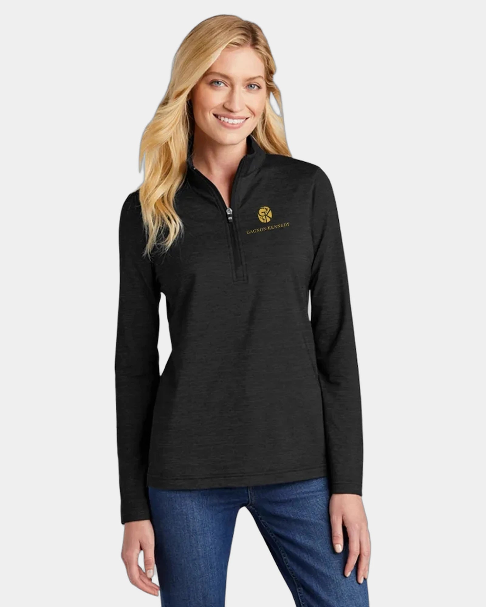 Custom women's 1/4-zip pullover with embroidered logo - Black