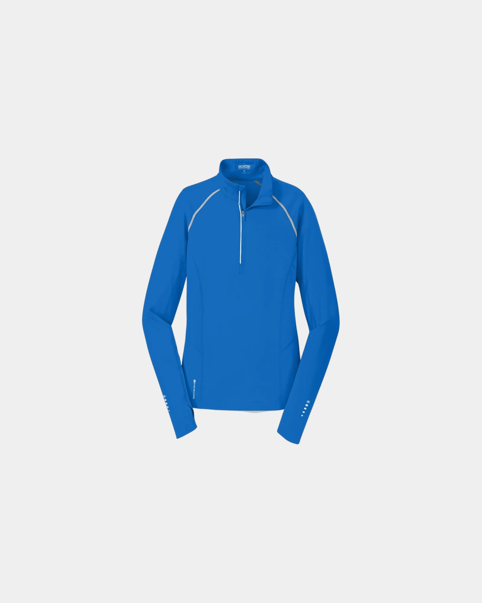 Branded women's quarter-zip pullover with thumbholes - Blue