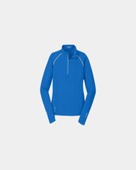 Branded women's quarter-zip pullover with thumbholes - Blue