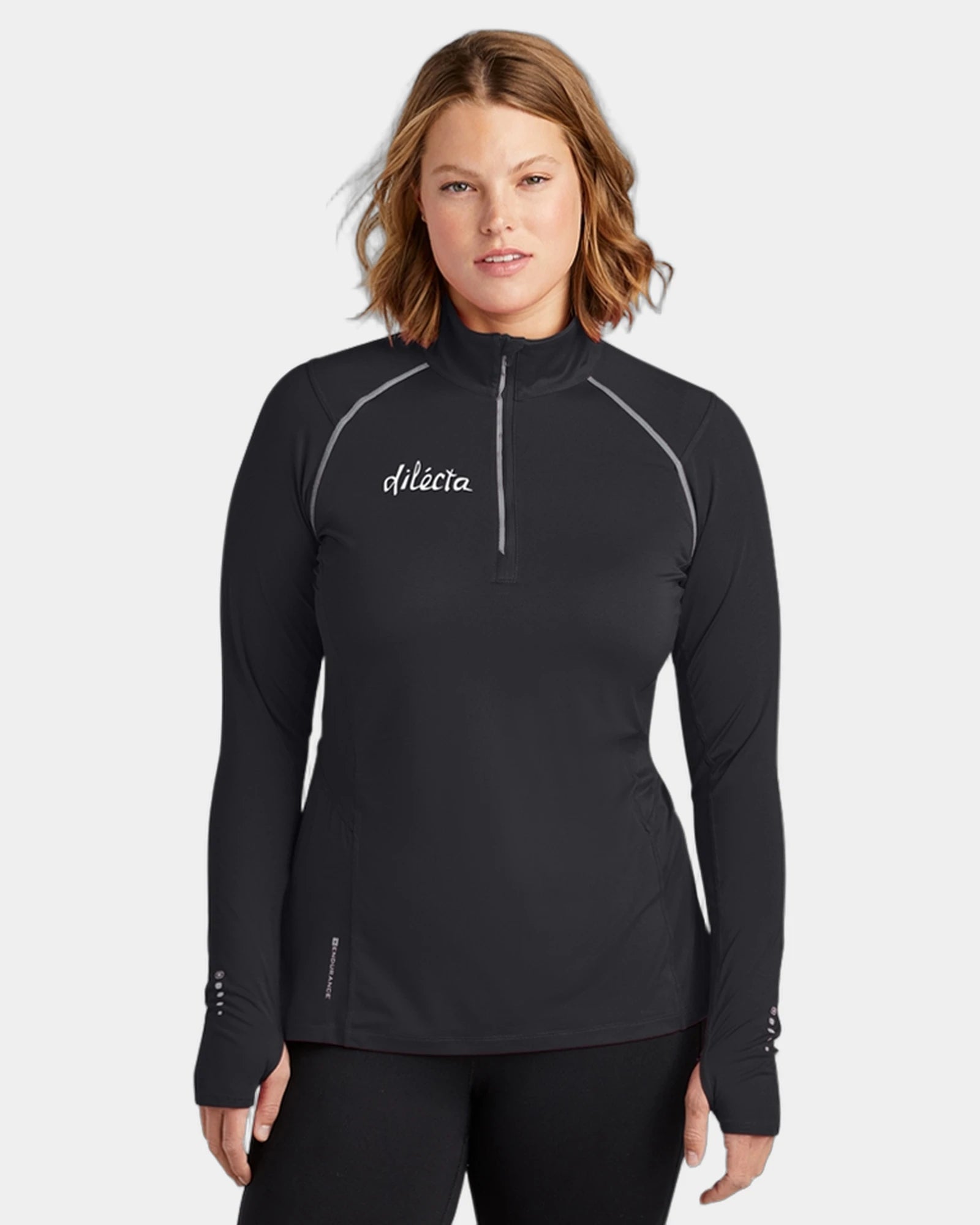 Branded women's quarter-zip pullover with thumbholes - Black