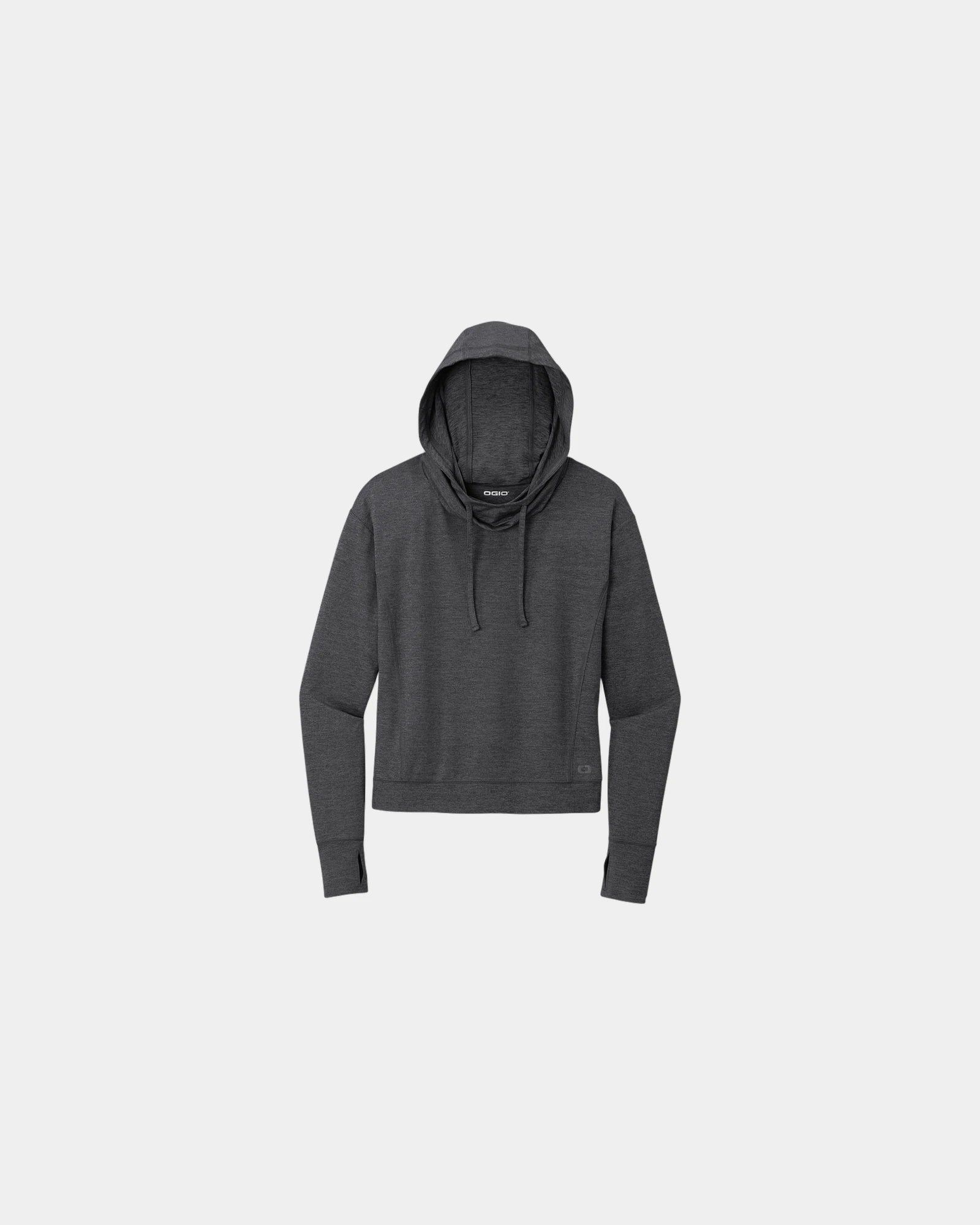 Custom women's Force hoodie with cowl collar and thumbholes - Black Heather