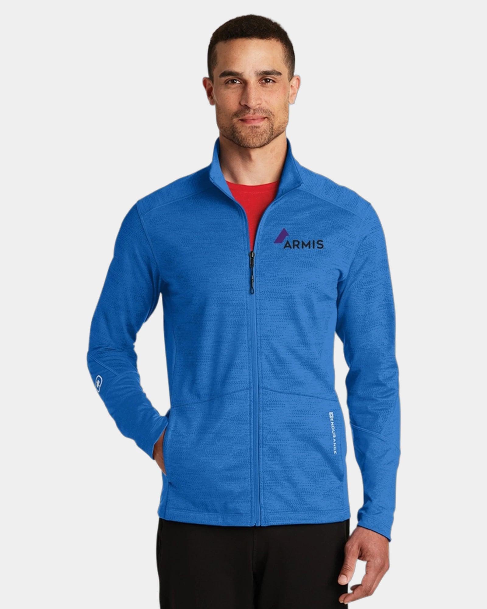 Custom polyester-spandex full-zip jacket with cadet collar - Blue Heather