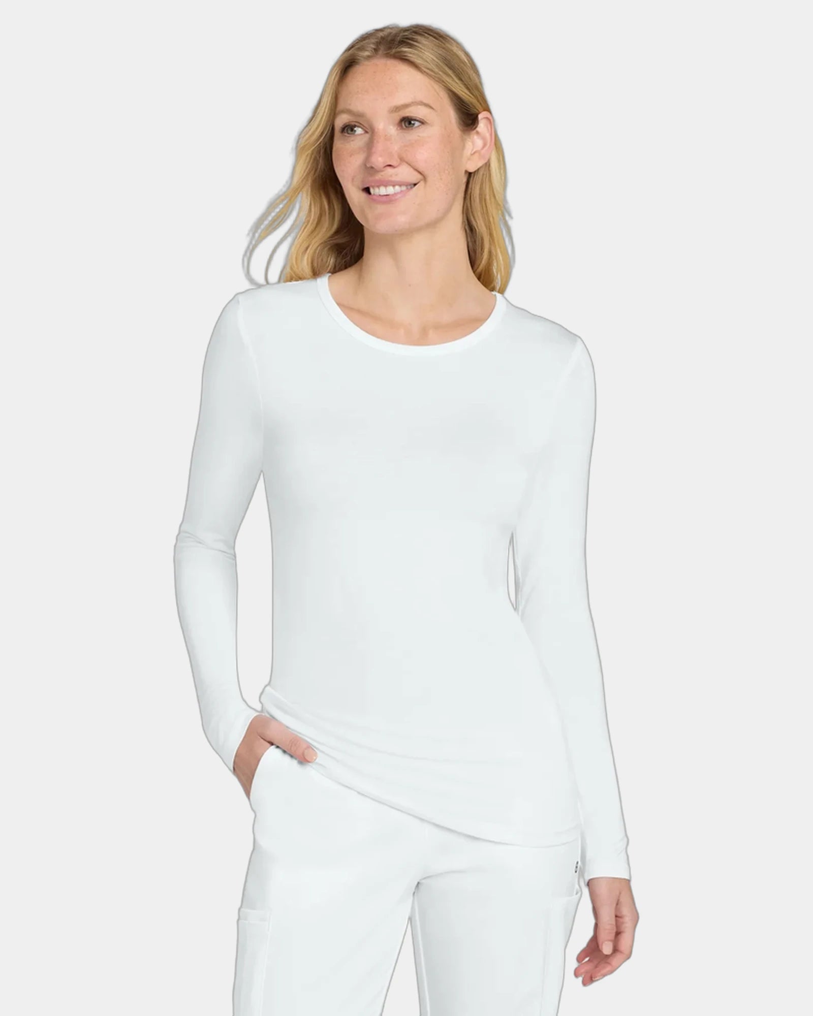 Custom rayon-spandex women's long sleeve layer tee - White