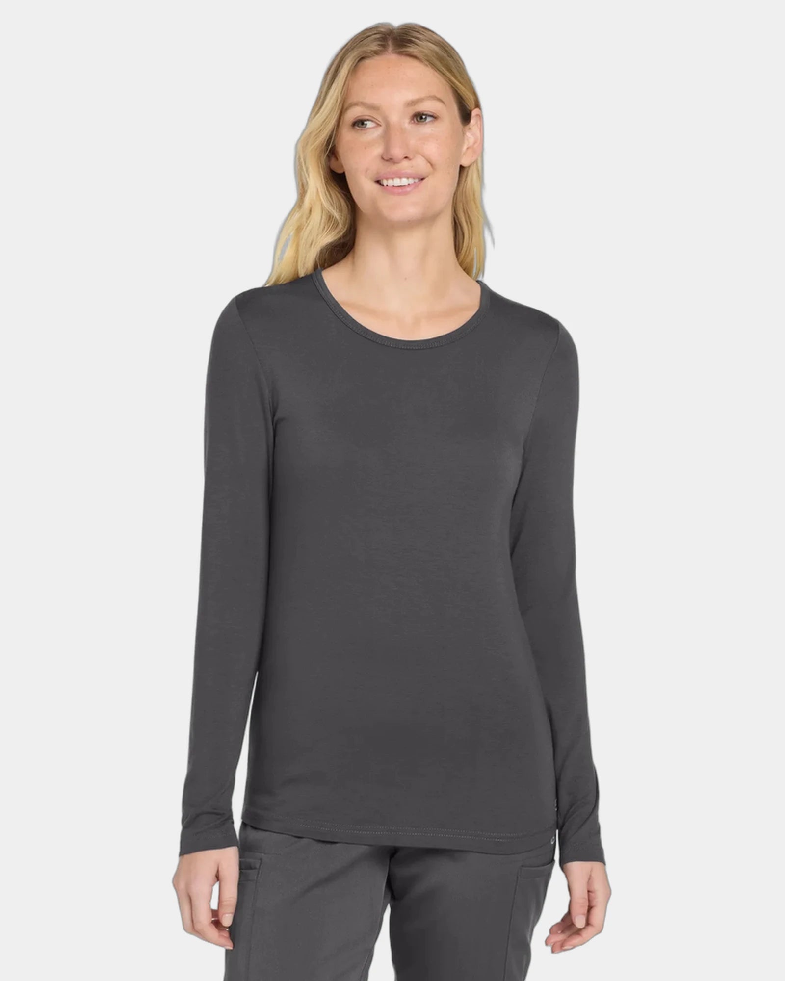 Custom rayon-spandex women's long sleeve layer tee - Pewter